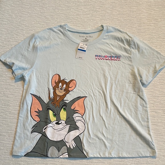 Love Tribe Tops - Love Tribe Light Blue Tom & Jerry Graphic Tee